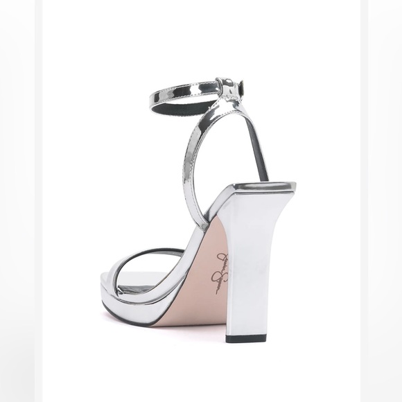 Silver high heel ankle strap platforms. Size 7. Worn once. - Picture 2 of 3